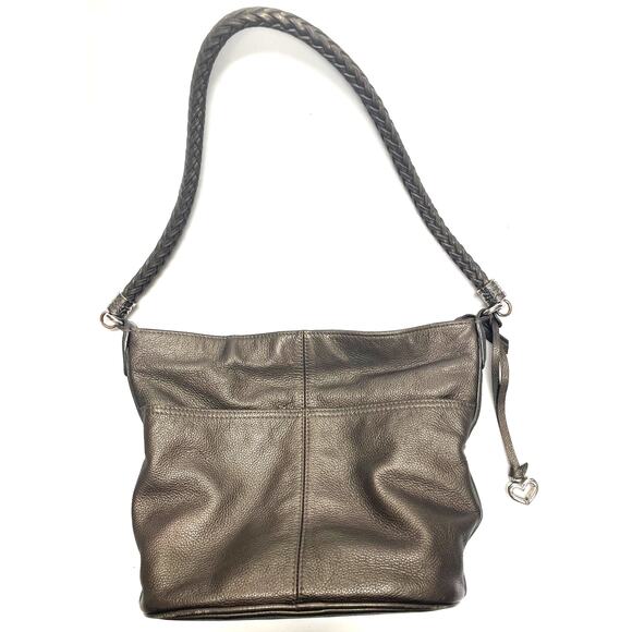 Brighton Your Bag Beck Bucket Organizer Pewter Wide Bottom Hobo Shoulder Purse - Picture 1 of 15